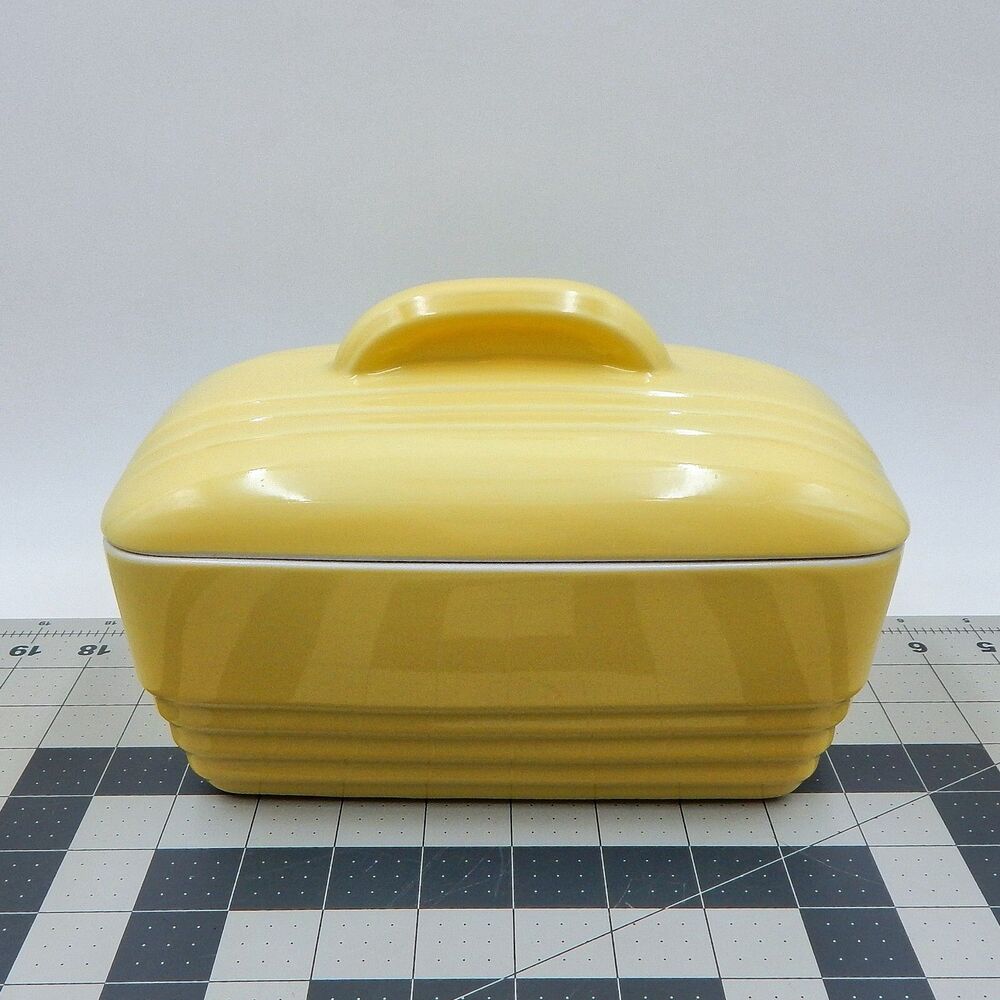 Hall Westinghouse Ceramic Refrigerator Dish With Lid Art Deco Yellow #5064 USA
